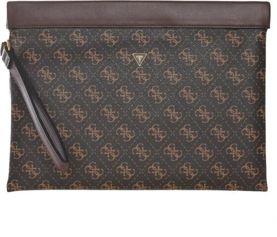 Guess Monogram PU leren clutch tas Brown Heren