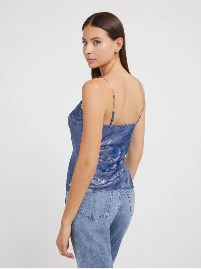 Guess Mouwloze Chainette Top Blauwe Glitter Blauw Dames - Foto 2