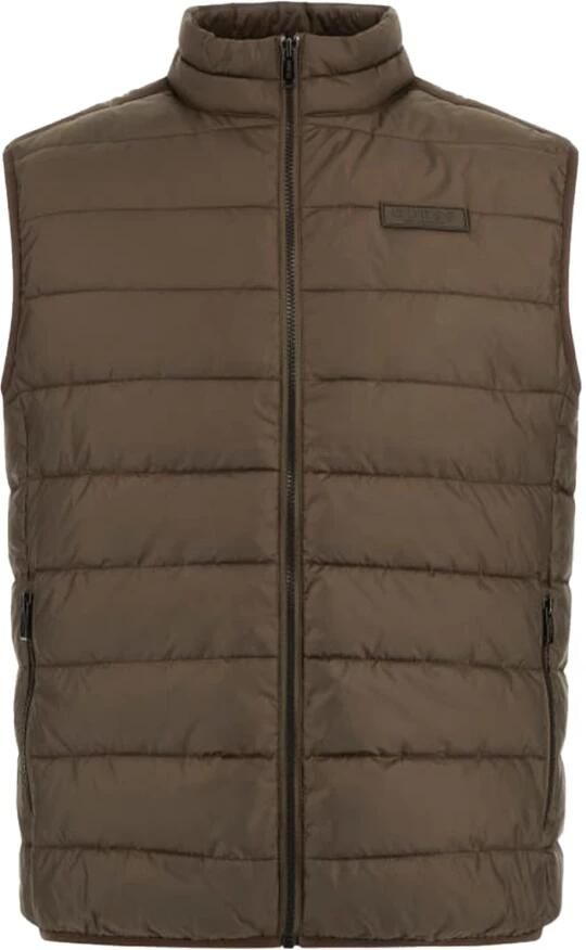 Guess Mouwloze Logo Puffer Jas Brown Heren