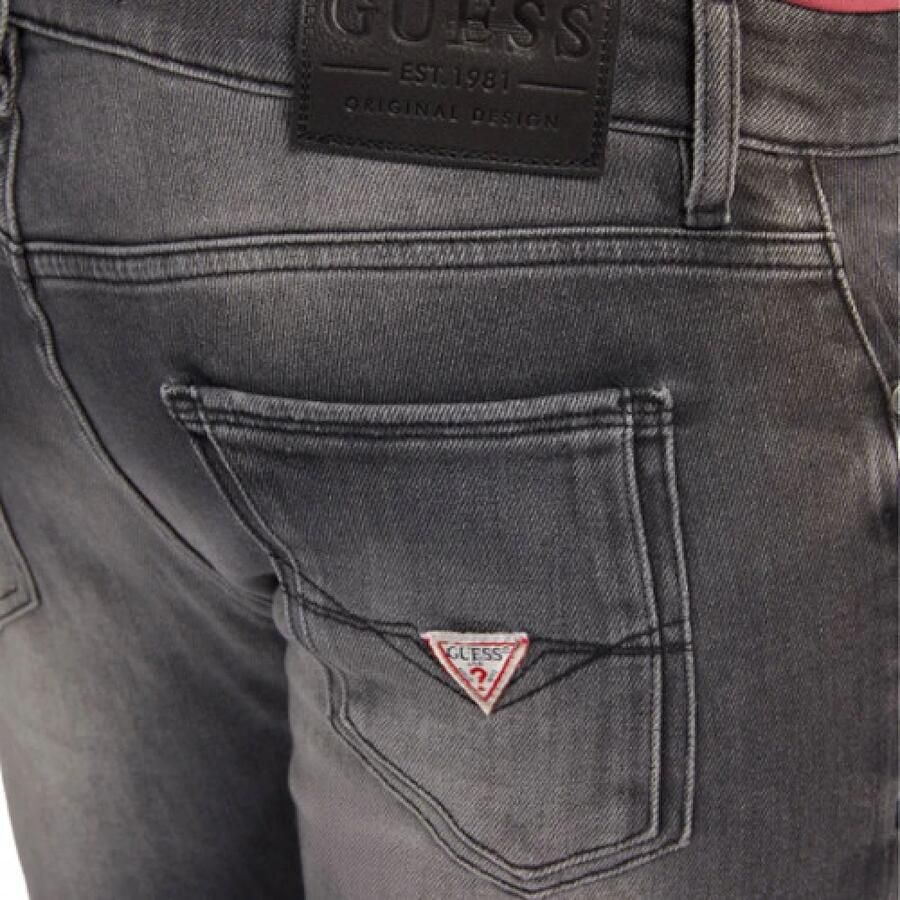 Guess Nieuwe Miami Slim Jeans met Leren Patch Gray Heren