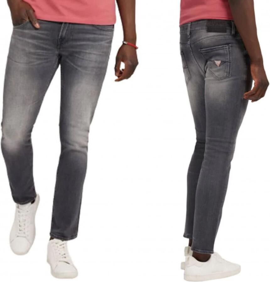 Guess Nieuwe Miami Slim Jeans met Leren Patch Gray Heren - Foto 2