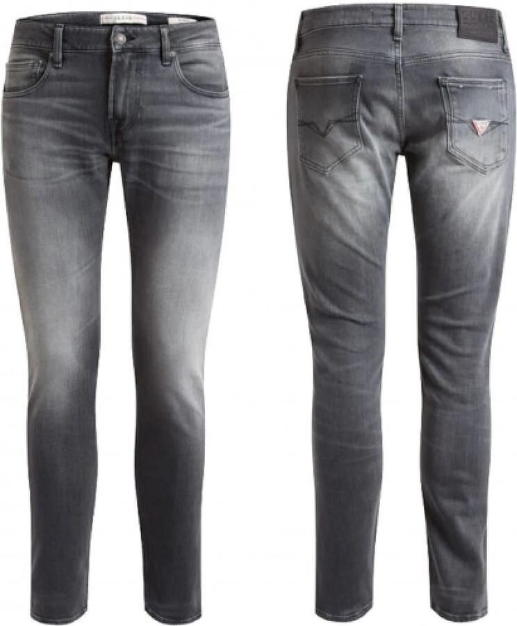 Guess Nieuwe Miami Slim Jeans met Leren Patch Gray Heren - Foto 3