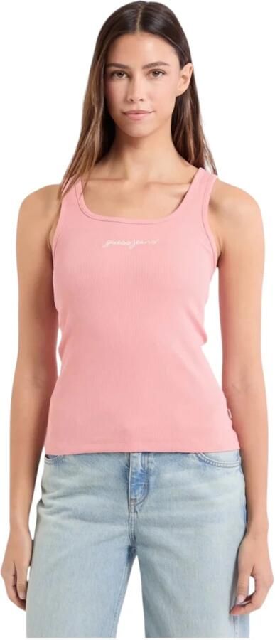 Guess Organische Katoenen Geribbelde Tanktop Pink Dames - Foto 4