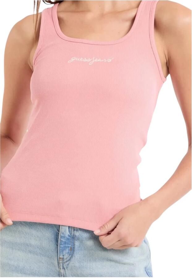 Guess Organische Katoenen Geribbelde Tanktop Pink Dames