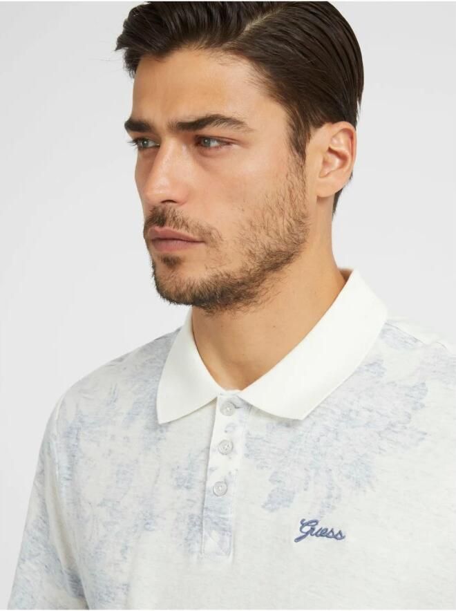 Guess Poloshirt met bloemenprint Slim Fit White Heren