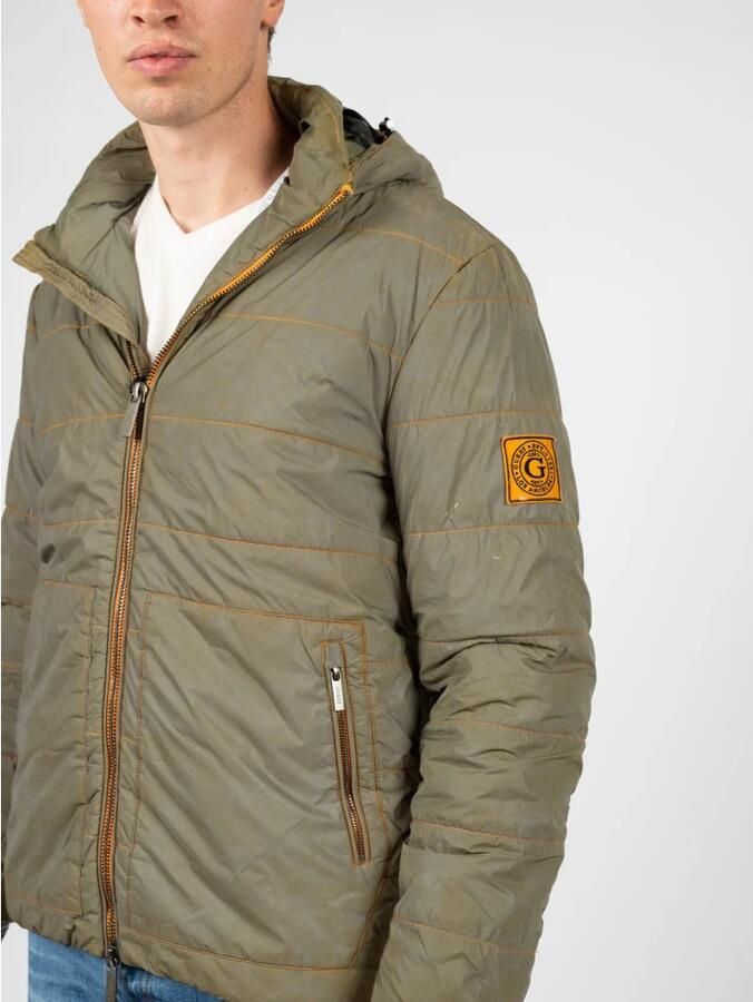 Guess Reflecterend Gewatteerd Jack met Afneembare Capuchon Green Heren