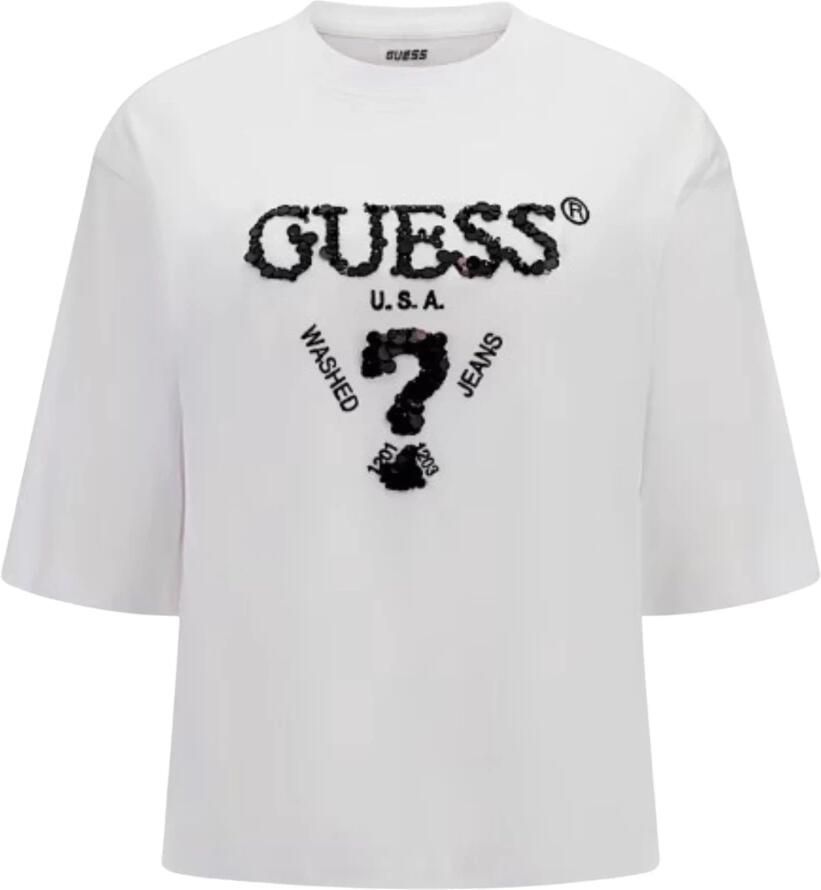 Guess Relaxed fit pailletlogo tee White Dames - Foto 5