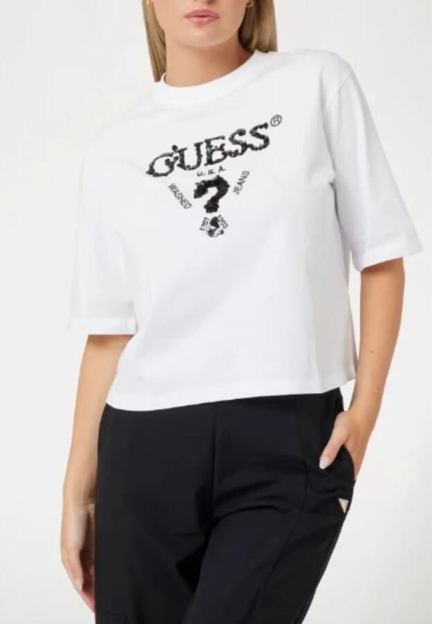 Guess Relaxed fit pailletlogo tee White Dames - Foto 2