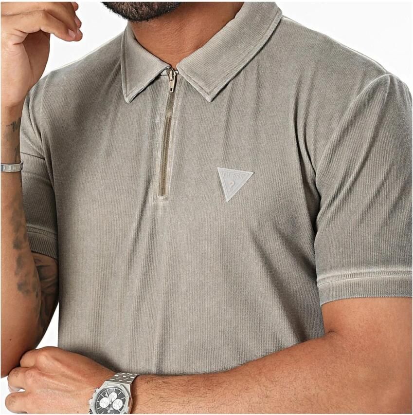 Guess Ritssluiting Polo Shirt Beige Gray Heren