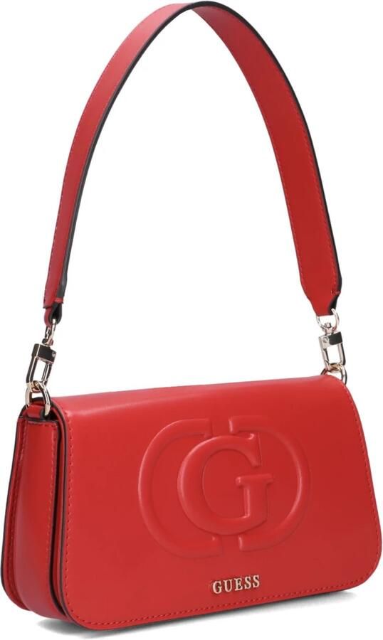 Guess Rode Schoudertas met Verstelbare Band en Afneembare Logo Belettering in Zilver Metaal en Maxi Tone-on-Tone Logo Red Dames