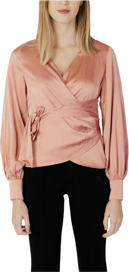 Guess Roze blouse met V-hals lange mouwen en kanten sluiting Pink Dames