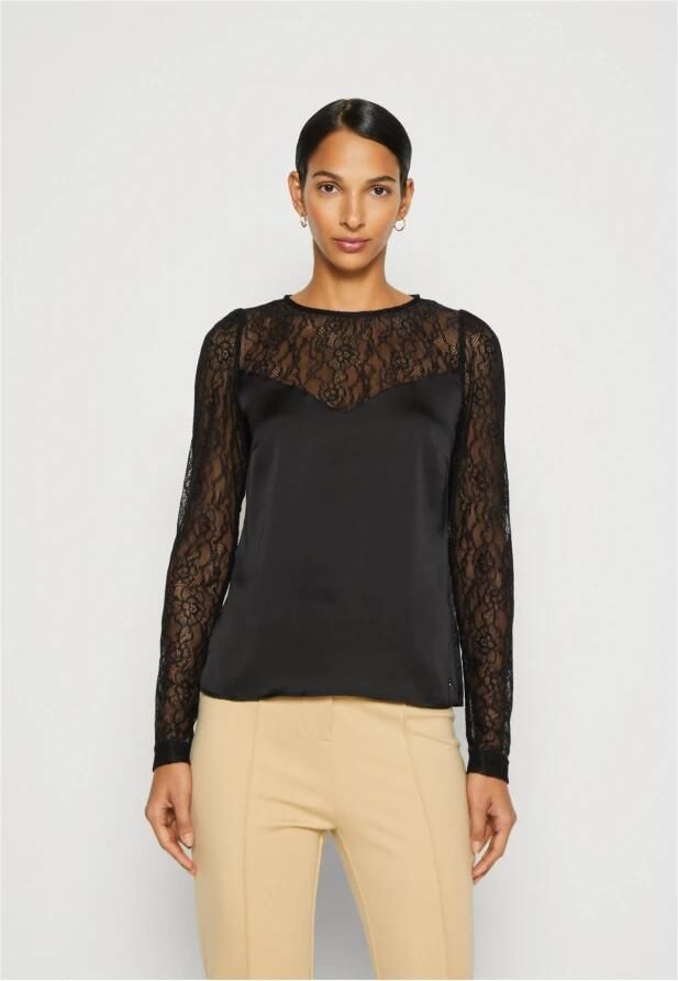 Guess Satijnen en kanten top Zwart Vloeiende pasvorm Lange mouwen Black Dames - Foto 2