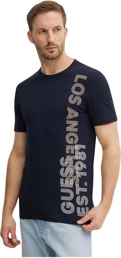 Guess Slim Logo TShirt Zijprint Blue Heren - Foto 3