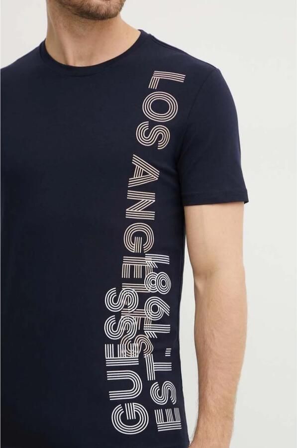 Guess Slim Logo TShirt Zijprint Blue Heren