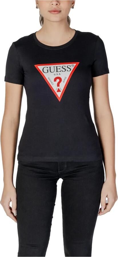 Guess Zwarte aansluitende katoenen T-shirt Black Dames