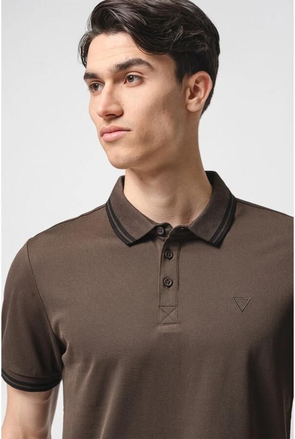 Guess Stretch Piqué Cotton Polo Marrons Brown Heren