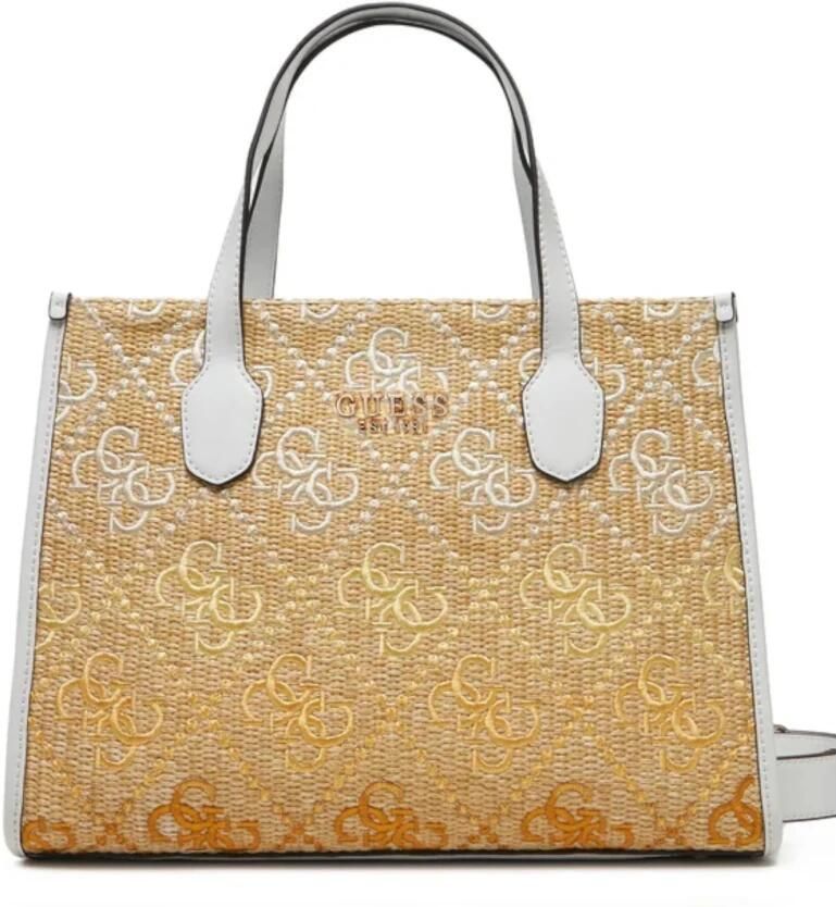 Guess Stro Tote Tas met All-Over Logo Beige Dames