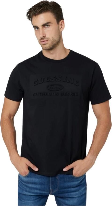 Guess T-shirt met reliëflogo Zwart Black Heren