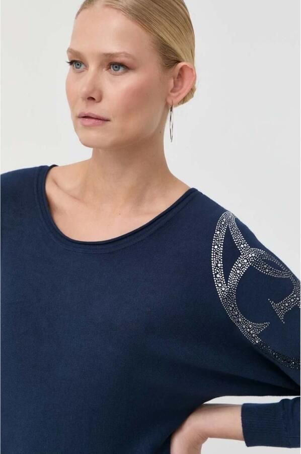 Guess Top met Lange Mouwen en Strass Schouderdetail Blauw Dames