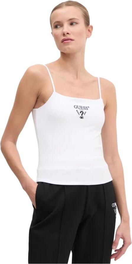 Guess Top met vierkante hals en geborduurd logo White Dames