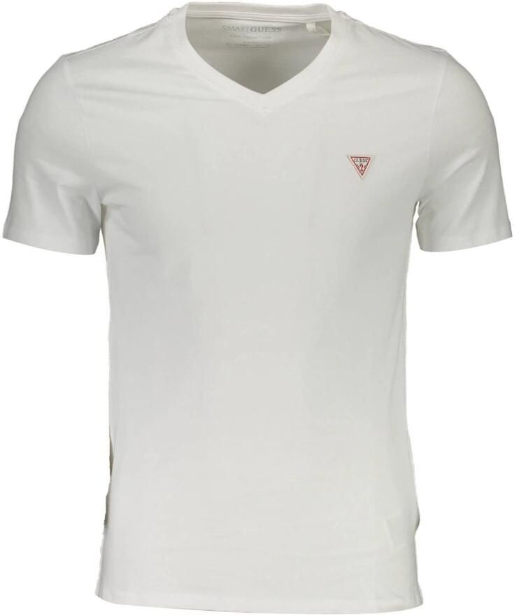 Guess Wit Katoenen V-Hals T-Shirt met Logo White Dames