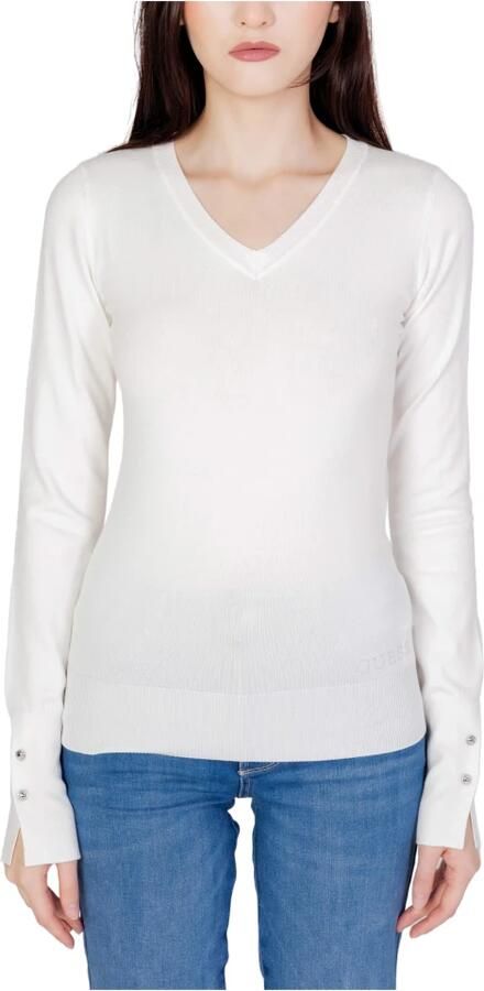 Guess Slim Fit Trui V-Hals Lange Mouwen Rhinestone Logo White Dames - Foto 7