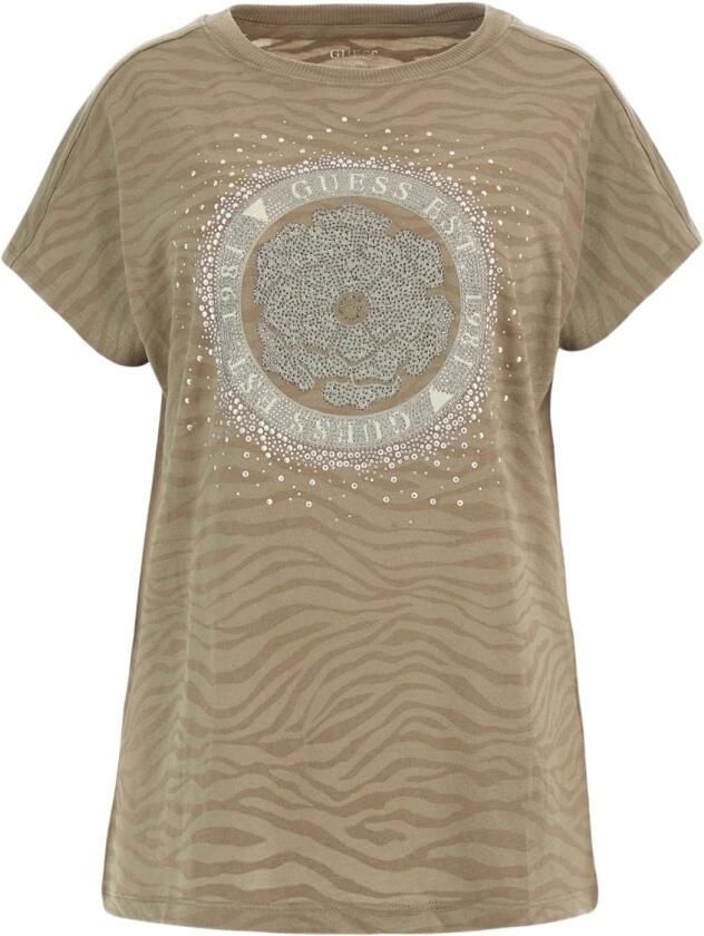 Guess Vloeibaar Logo Strass T-shirt Green Dames - Foto 3