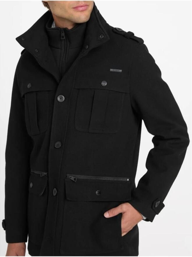 Guess Winterjas Zwart Recht Geritst Black Heren