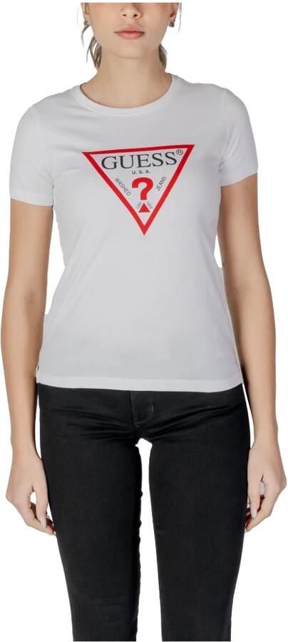 Guess Wit Bedrukt Ronde Hals T-shirt White Dames - Foto 1