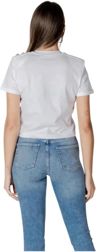 Guess Wit Katoenen T-Shirt Korte Mouw Ronde Hals White Dames - Foto 3