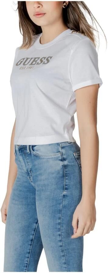 Guess Wit Katoenen T-Shirt Korte Mouw Ronde Hals White Dames - Foto 2