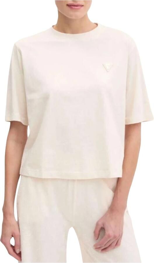 Guess Katoen Logo T-shirt Beige Ronde Hals Korte Mouw Beige Dames - Foto 4