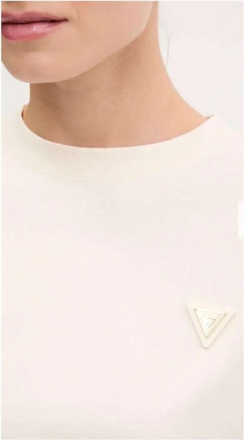 Guess Katoen Logo T-shirt Beige Ronde Hals Korte Mouw Beige Dames - Foto 2