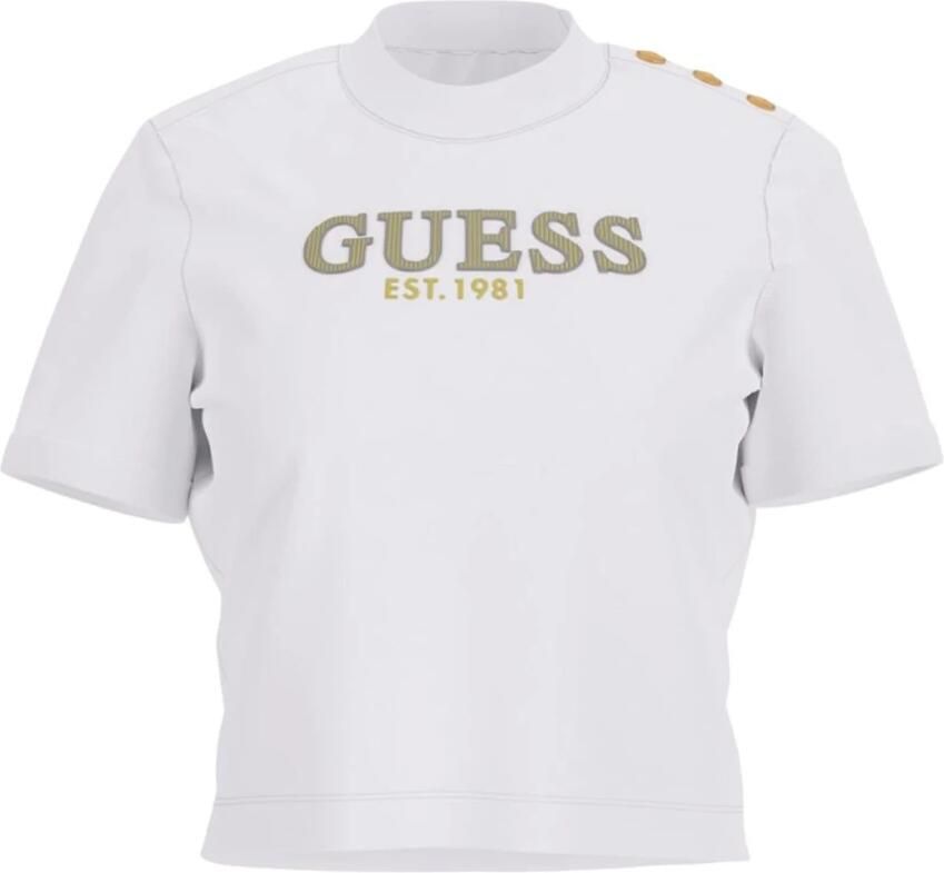 Guess Wit Katoenen T-Shirt Korte Mouw Ronde Hals White Dames - Foto 4