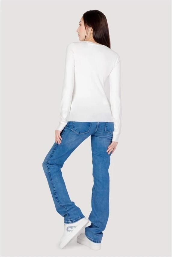 Guess Slim Fit Trui V-Hals Lange Mouwen Rhinestone Logo White Dames - Foto 2