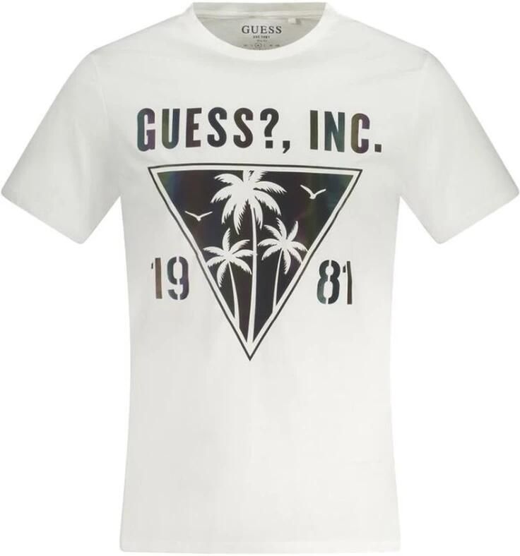 Guess Witte Palmboom Grafische Tee White Heren