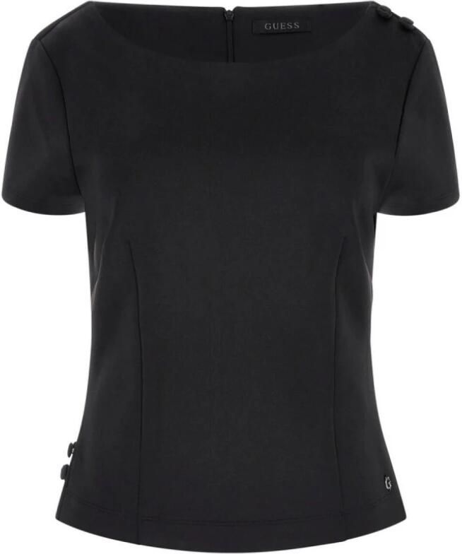 Guess Zwarte aansluitende top met korte mouwen en rits Black Dames