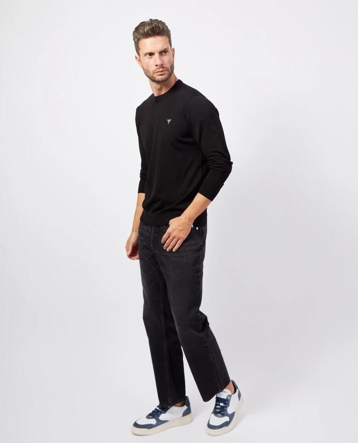 Guess Zwarte Viscose Pullover met Applique Logo Black Heren