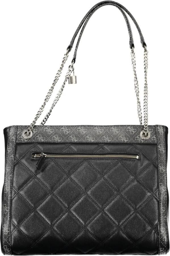 Guess Zwarte Polyurethaan Handtas met Schouderhengsels en Meerdere Compartimenten Black Dames