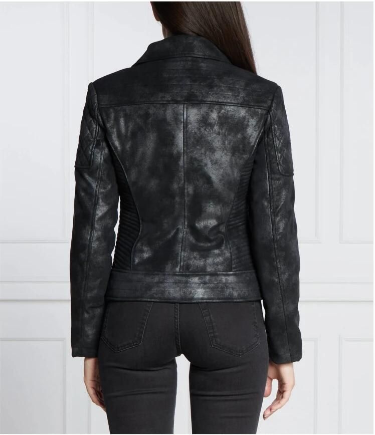 Guess Zwarte getailleerde bikerjas met afneembare bontkraag Zwart Dames - Foto 3