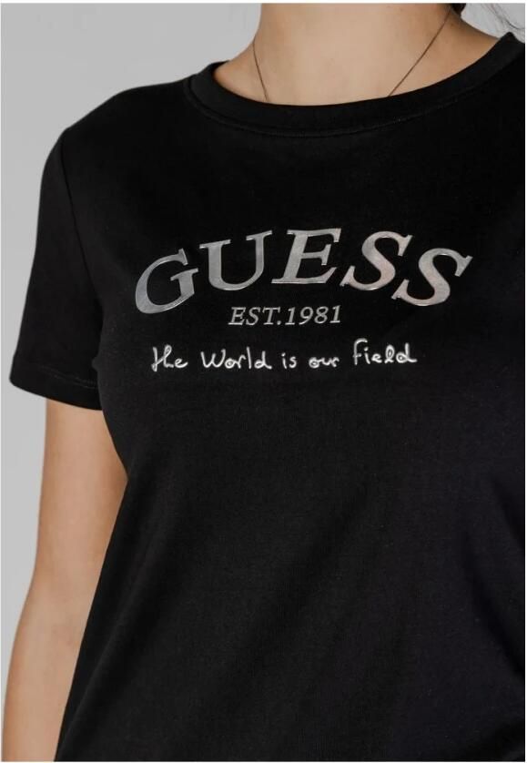Guess Zwarte Grafische Tee Casual Stijl Black Dames