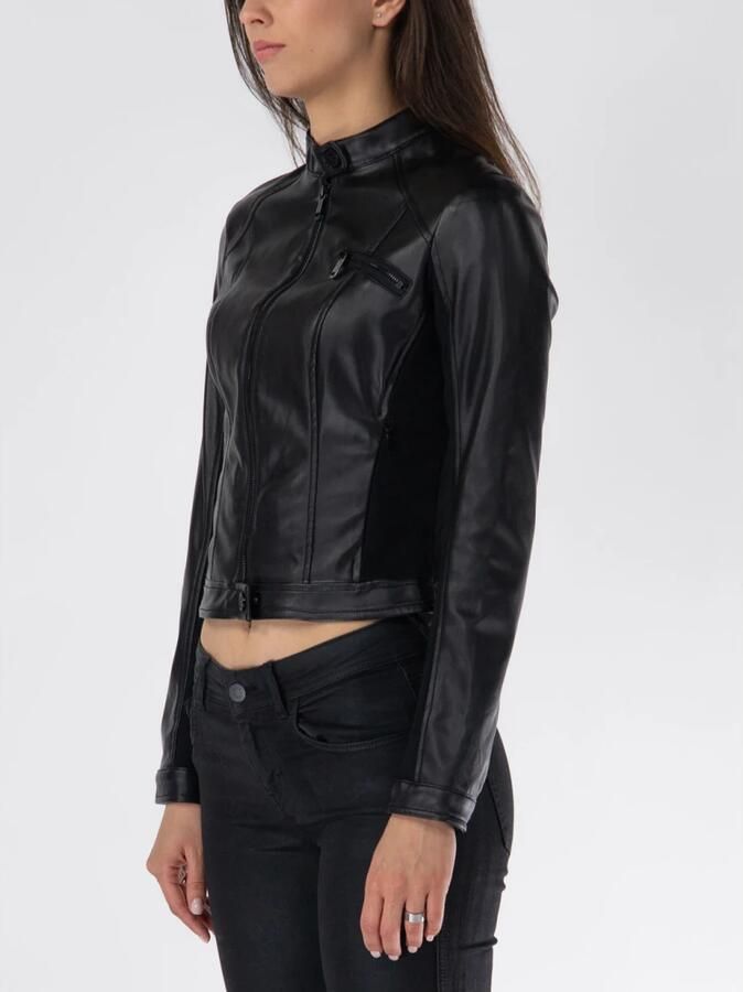 Guess Zwarte Kunstleren Jas Nieuwe Fiammetta Black Dames