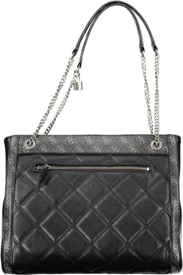 Guess Zwarte Polyurethaan Handtas met Schouderhengsels en Meerdere Compartimenten Black Dames