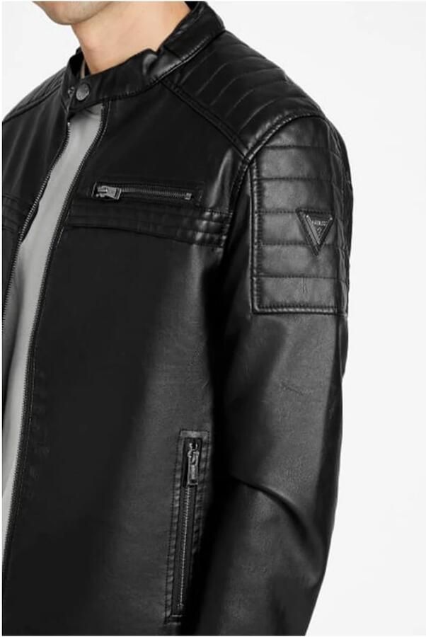 Guess Zwarte PU-leren jas Rechte snit Black Heren