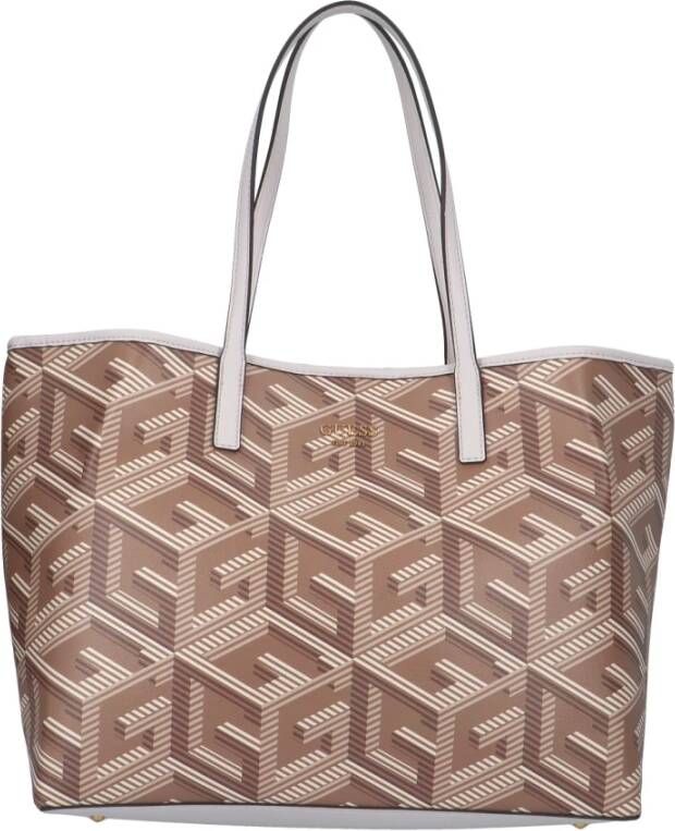 Guess Vikky Schoudertas met Maxi Logo Print Beige Dames