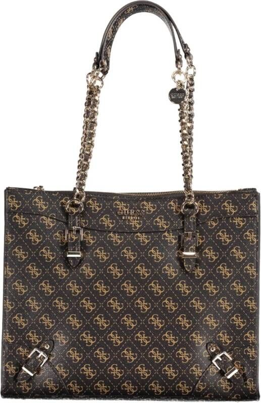 Guess Bruine Polyurethaan Handtas met Ketting Schouderhandvatten Brown Dames