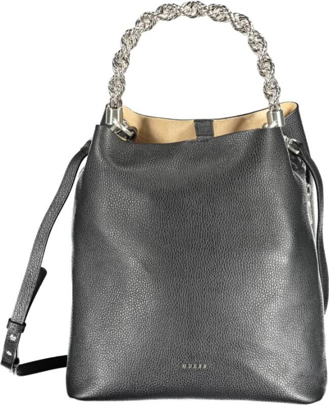 Guess Zwarte leren handtas met kettinghandvat en afneembare schouderriem Black Dames