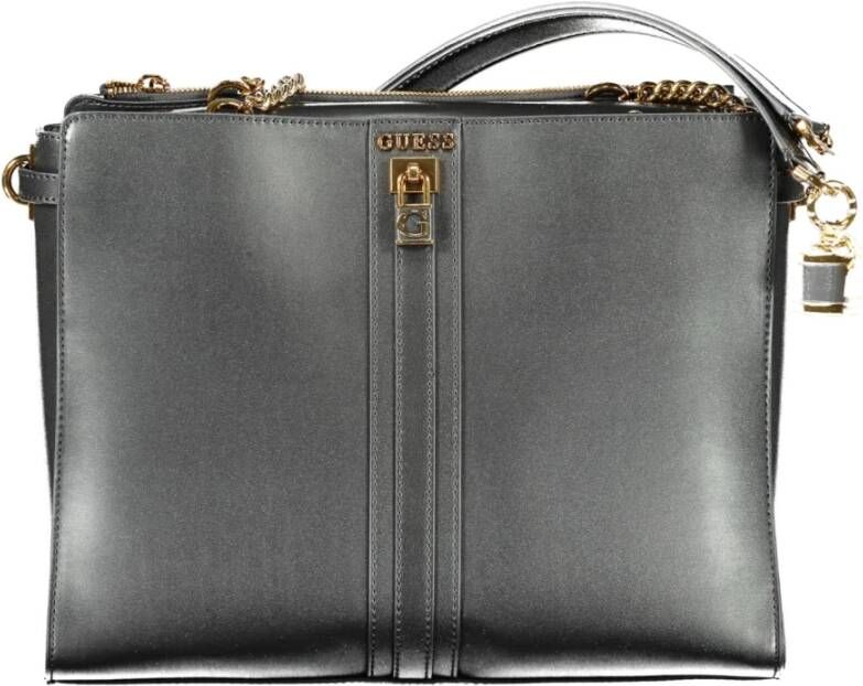 Guess Zwarte Polyurethaan Handtas met Ketting Schouderhandvatten Black Dames