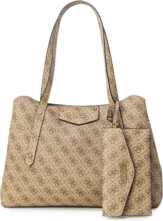 Guess Beige Print Handtas Herfst Winter Vrouwen Beige Dames
