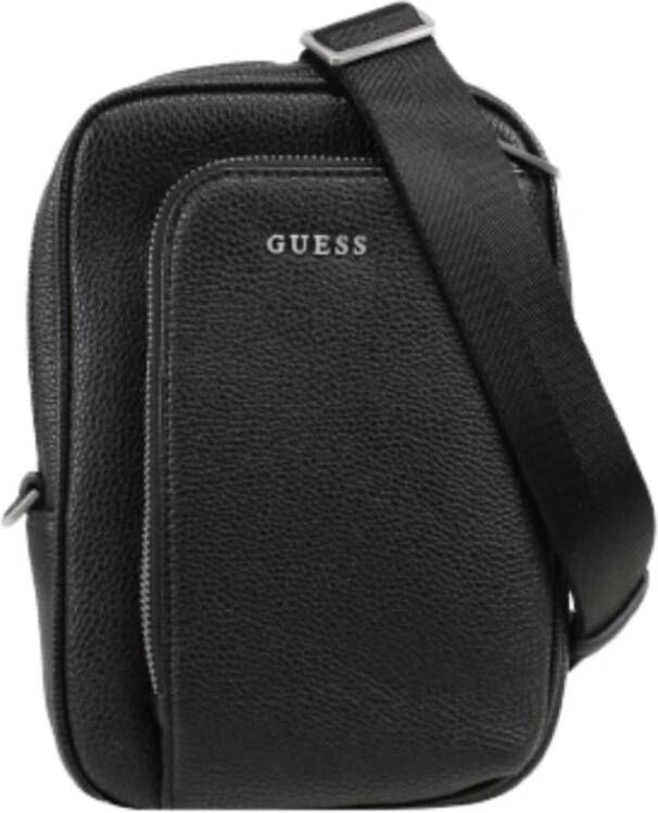 Guess Heren Riviera Saffiano Vertical Zip Zwarte Schoudertas Zwart Heren